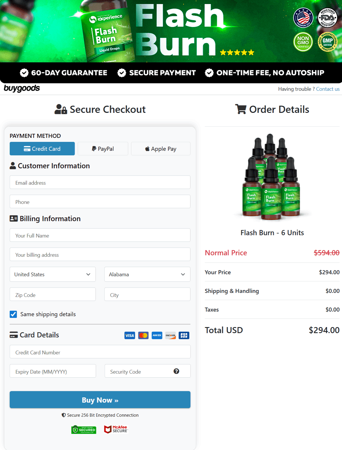  FlashBurn Checkout page